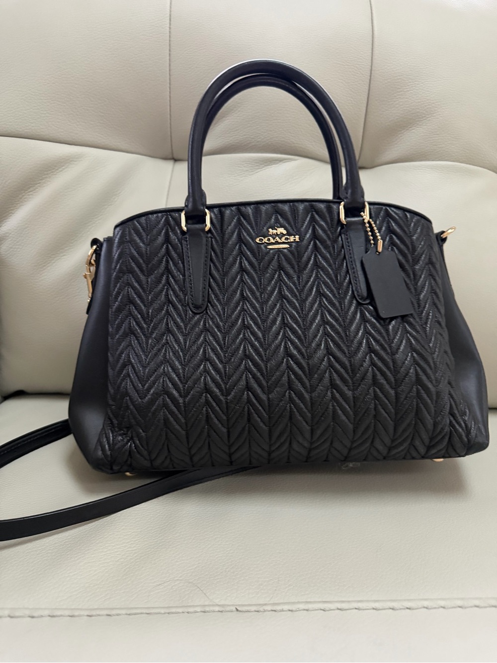 Coach Quilted Black Leather Sage Carryall